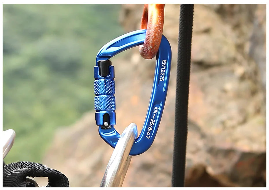 XINDA Rock Climbing Carabiner 25KN Safety D-Shape Buckle Auto Lock Spring-loaded Gate Aluminum Carabiner Outdoor Kits