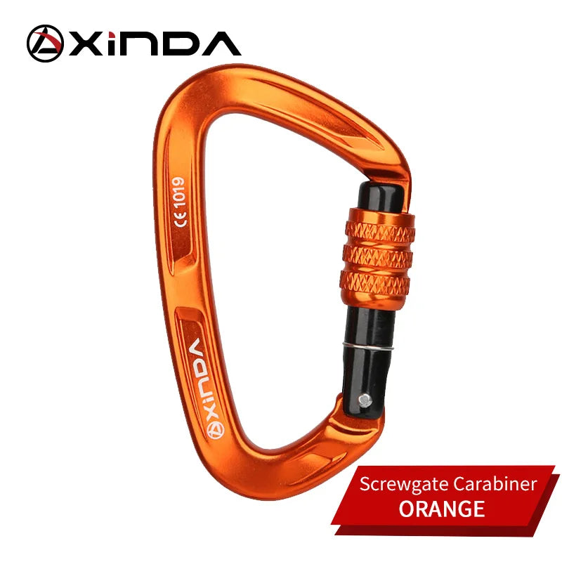 XINDA Rock Climbing Carabiner 25KN Safety D-Shape Buckle Screw Lock Spring-loaded Gate Aluminum Carabiner Outdoor Kits