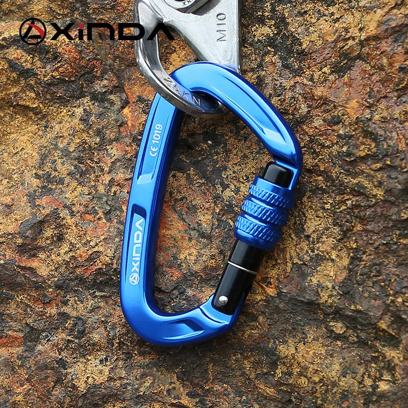 XINDA Rock Climbing Carabiner 25KN Safety D-Shape Buckle Screw Lock Spring-loaded Gate Aluminum Carabiner Outdoor Kits