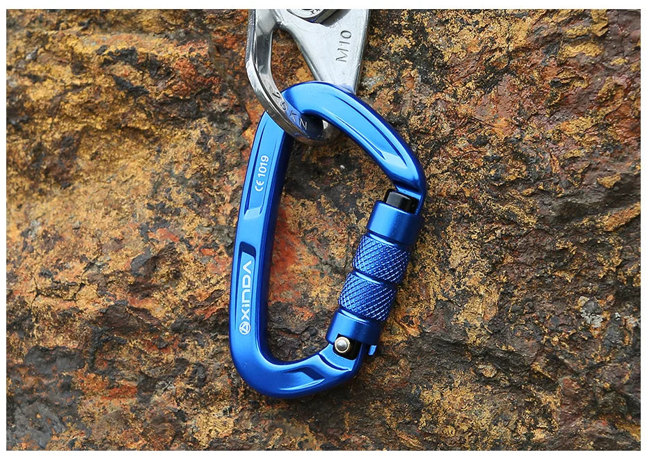 XINDA Rock Climbing Carabiner 25KN Safety D-Shape Buckle Screw Lock Spring-loaded Gate Aluminum Carabiner Outdoor Kits