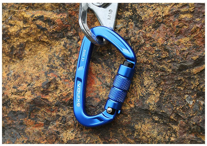 XINDA Rock Climbing Carabiner 25KN Safety D-Shape Buckle Screw Lock Spring-loaded Gate Aluminum Carabiner Outdoor Kits