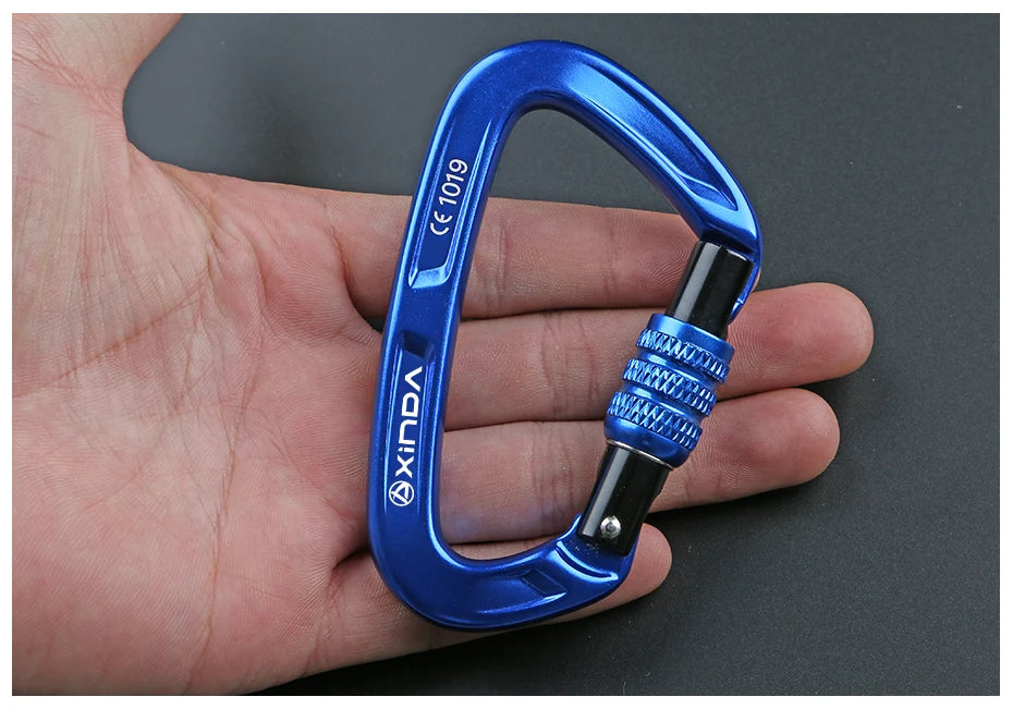 XINDA Rock Climbing Carabiner 25KN Safety D-Shape Buckle Screw Lock Spring-loaded Gate Aluminum Carabiner Outdoor Kits