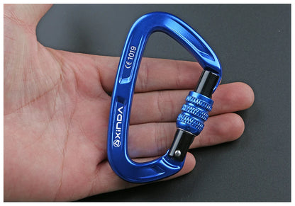 XINDA Rock Climbing Carabiner 25KN Safety D-Shape Buckle Screw Lock Spring-loaded Gate Aluminum Carabiner Outdoor Kits