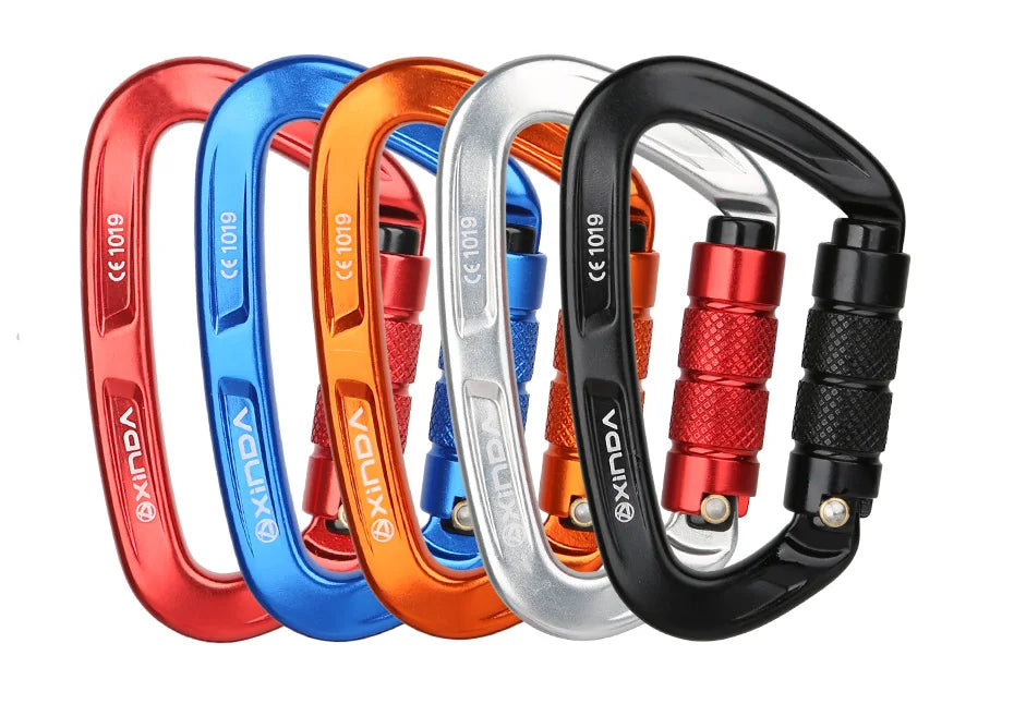 XINDA Rock Climbing Carabiner 25KN Safety D-Shape Buckle Auto Lock Spring-loaded Gate Aluminum Carabiner Outdoor Kits
