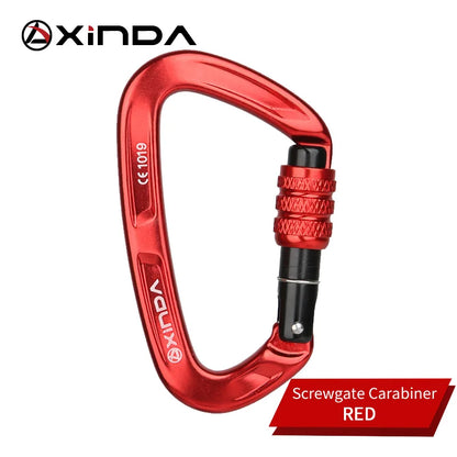 XINDA Rock Climbing Carabiner 25KN Safety D-Shape Buckle Screw Lock Spring-loaded Gate Aluminum Carabiner Outdoor Kits