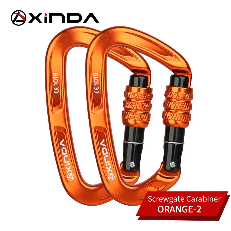 XINDA Rock Climbing Carabiner 25KN Safety D-Shape Buckle Screw Lock Spring-loaded Gate Aluminum Carabiner Outdoor Kits