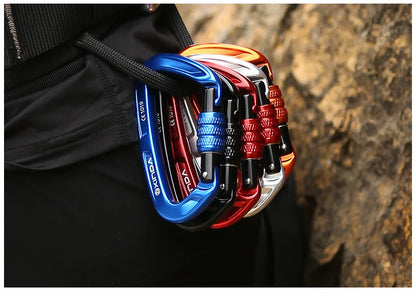 XINDA Rock Climbing Carabiner 25KN Safety D-Shape Buckle Screw Lock Spring-loaded Gate Aluminum Carabiner Outdoor Kits