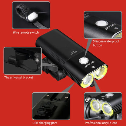 GACIRON 400-1800 Lumens Bicycle Front Light USB Rechargeable Cycling Headlight Flashlight MTB Road Bike Waterproof LED Head Lamp