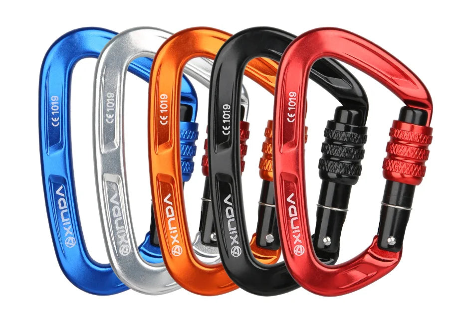 XINDA Rock Climbing Carabiner 25KN Safety D-Shape Buckle Screw Lock Spring-loaded Gate Aluminum Carabiner Outdoor Kits