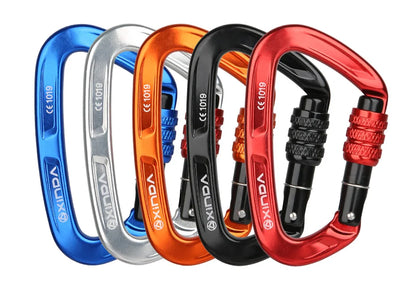 XINDA Rock Climbing Carabiner 25KN Safety D-Shape Buckle Screw Lock Spring-loaded Gate Aluminum Carabiner Outdoor Kits