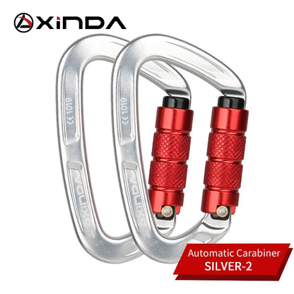 XINDA Rock Climbing Carabiner 25KN Safety D-Shape Buckle Auto Lock Spring-loaded Gate Aluminum Carabiner Outdoor Kits