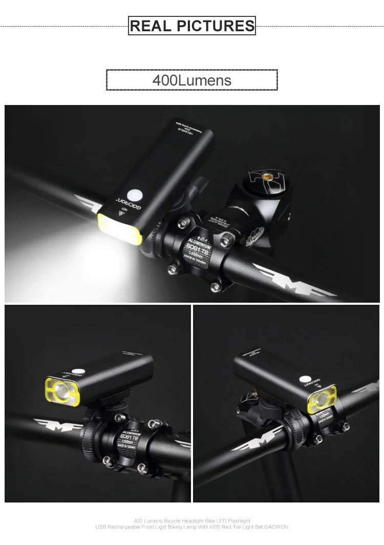 GACIRON 400-1800 Lumens Bicycle Front Light USB Rechargeable Cycling Headlight Flashlight MTB Road Bike Waterproof LED Head Lamp