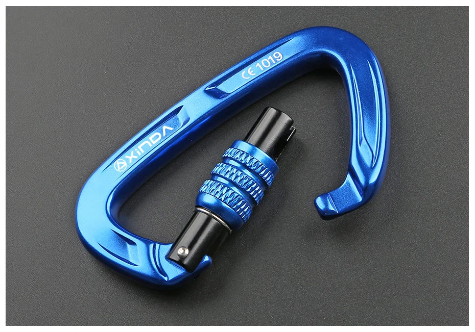XINDA Rock Climbing Carabiner 25KN Safety D-Shape Buckle Screw Lock Spring-loaded Gate Aluminum Carabiner Outdoor Kits