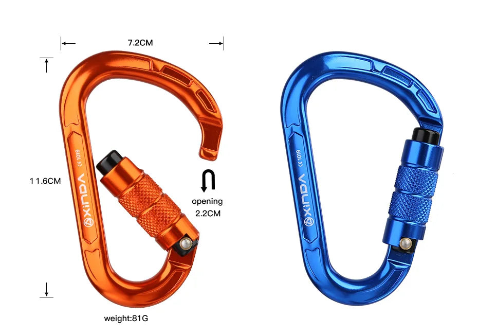 XINDA Rock Climbing Carabiner Pear-Shape Buckle 25KN Safety Auto Lock Spring-loaded Gate Aluminum H-Carabiner Outdoor Kits