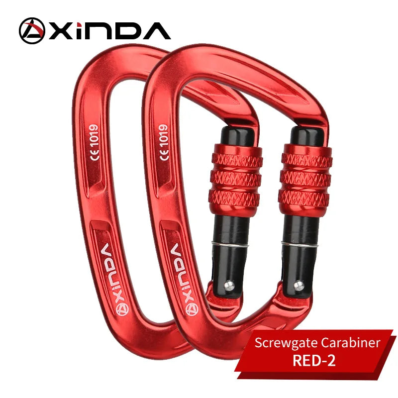 XINDA Rock Climbing Carabiner 25KN Safety D-Shape Buckle Screw Lock Spring-loaded Gate Aluminum Carabiner Outdoor Kits