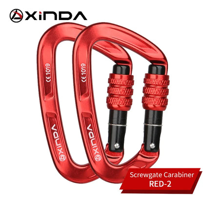 XINDA Rock Climbing Carabiner 25KN Safety D-Shape Buckle Screw Lock Spring-loaded Gate Aluminum Carabiner Outdoor Kits