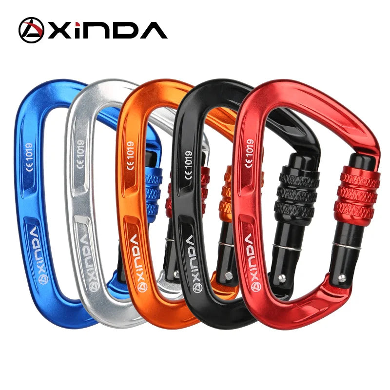 XINDA Rock Climbing Carabiner 25KN Safety D-Shape Buckle Screw Lock Spring-loaded Gate Aluminum Carabiner Outdoor Kits