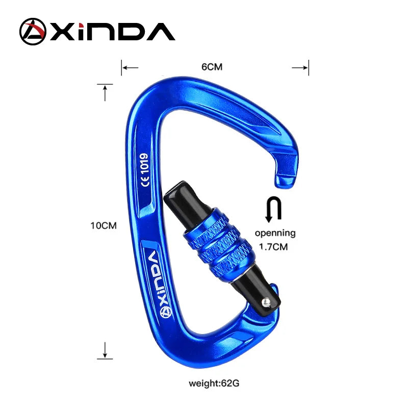XINDA Rock Climbing Carabiner 25KN Safety D-Shape Buckle Screw Lock Spring-loaded Gate Aluminum Carabiner Outdoor Kits
