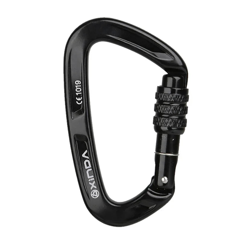 XINDA Rock Climbing Carabiner 25KN Safety D-Shape Buckle Screw Lock Spring-loaded Gate Aluminum Carabiner Outdoor Kits