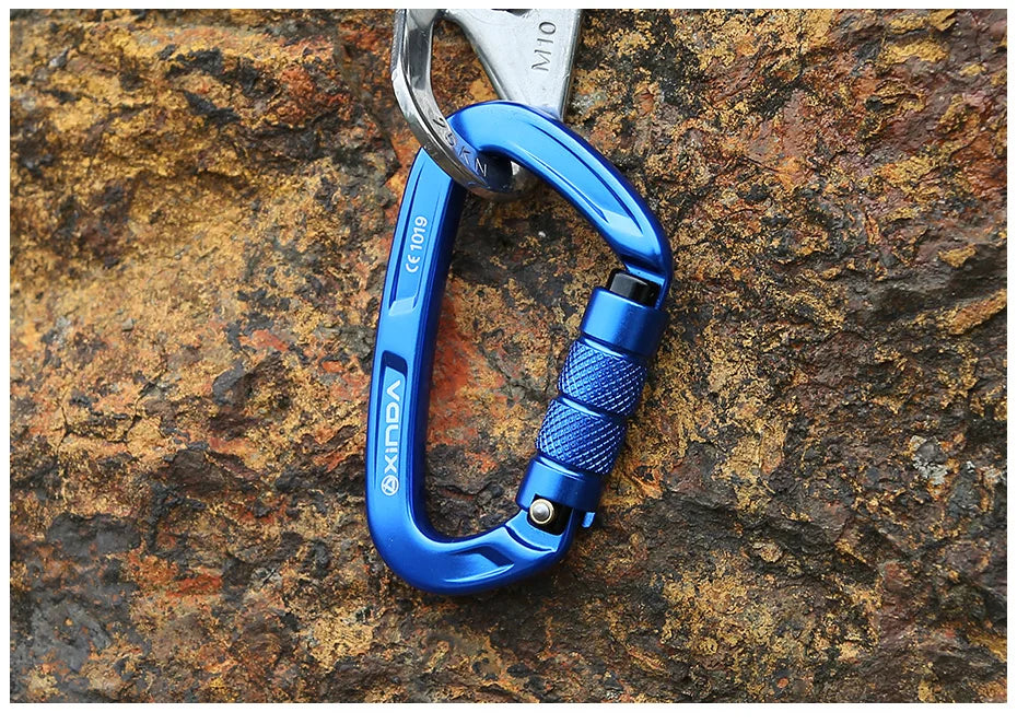 XINDA Rock Climbing Carabiner 25KN Safety D-Shape Buckle Auto Lock Spring-loaded Gate Aluminum Carabiner Outdoor Kits