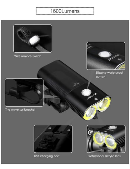 GACIRON 400-1800 Lumens Bicycle Front Light USB Rechargeable Cycling Headlight Flashlight MTB Road Bike Waterproof LED Head Lamp