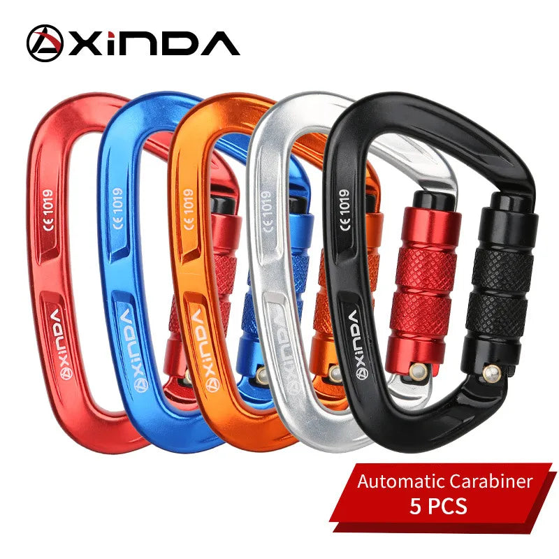 XINDA Rock Climbing Carabiner 25KN Safety D-Shape Buckle Auto Lock Spring-loaded Gate Aluminum Carabiner Outdoor Kits