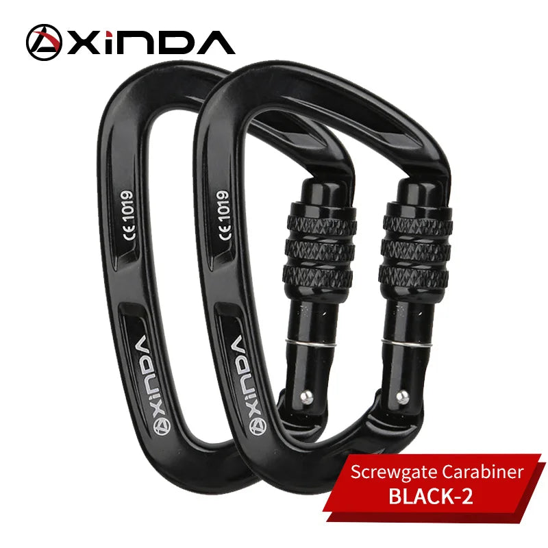 XINDA Rock Climbing Carabiner 25KN Safety D-Shape Buckle Screw Lock Spring-loaded Gate Aluminum Carabiner Outdoor Kits