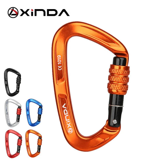 XINDA Rock Climbing Carabiner 25KN Safety D-Shape Buckle Screw Lock Spring-loaded Gate Aluminum Carabiner Outdoor Kits