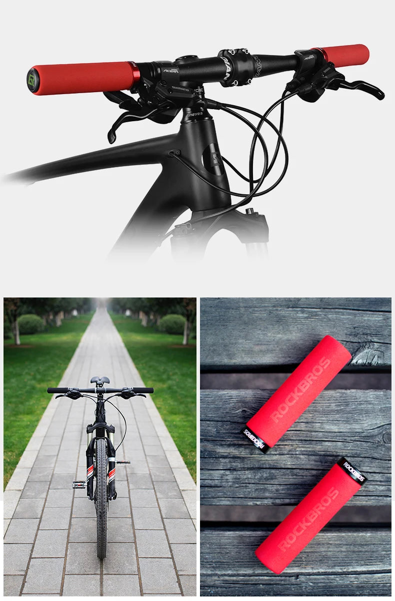 ROCKBROS Cycling Grips Bicycle Grips MTB Silicone Sponge Handlebar Grips Bike Grips Mountain Bike Bicycle Handlebars Ultraight