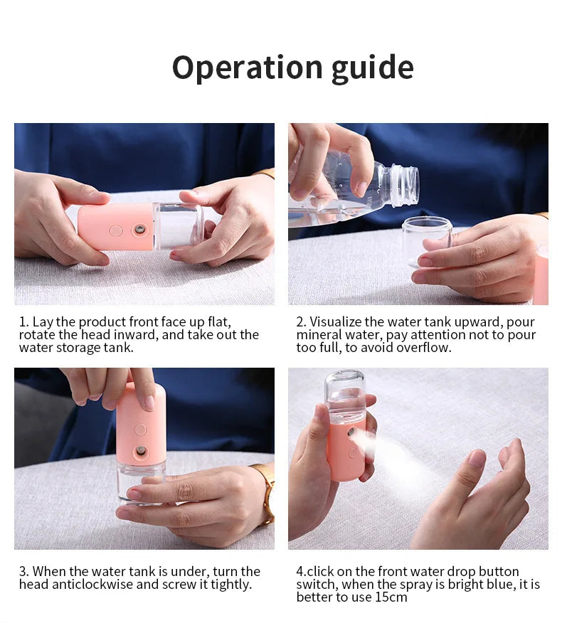 Portable Mini Air Humidifier Nano Face Steamer Facial Sprayer USB Rechargeable Nano Spray Hydry Apparatus Cold Spray Apparatus