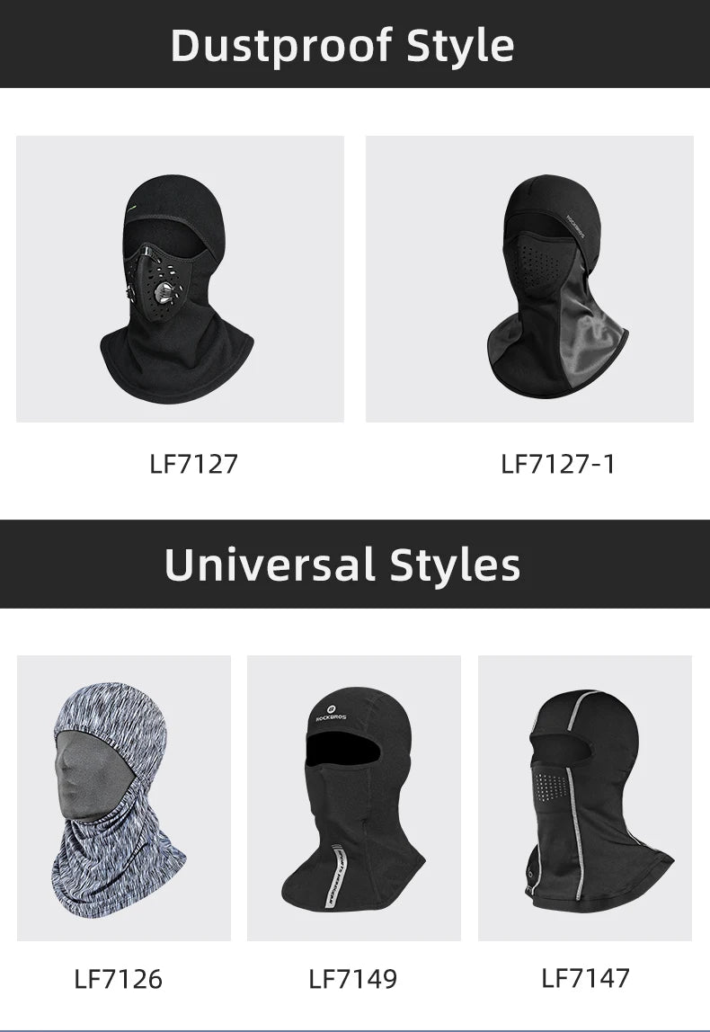 ROCKBROS Cycling Face Keep Warm Winter Climbing Hiking Fleece Thermal Windproof Balaclava Running Fishing Skiing Hat Headwear