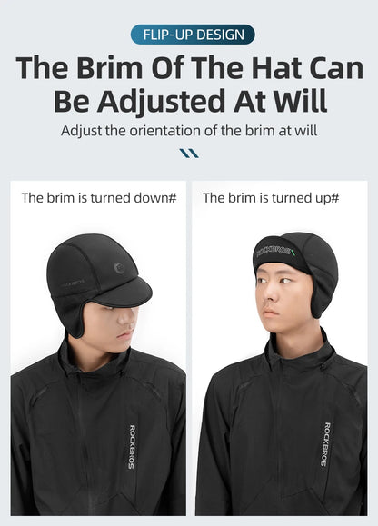 ROCKBROS Cycling Cap Winter Men Women Windproof Fleece Keep Warm Hat For Motorcycle Ski Outdoor Sports Headwear Accessories