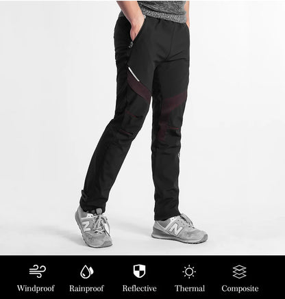 ROCKBROS Winter Cycling Pants Men Fleece Sport Reflective Trousers Keep Warm Thermal Bicycle Bike Mtb Pants Running Clothings