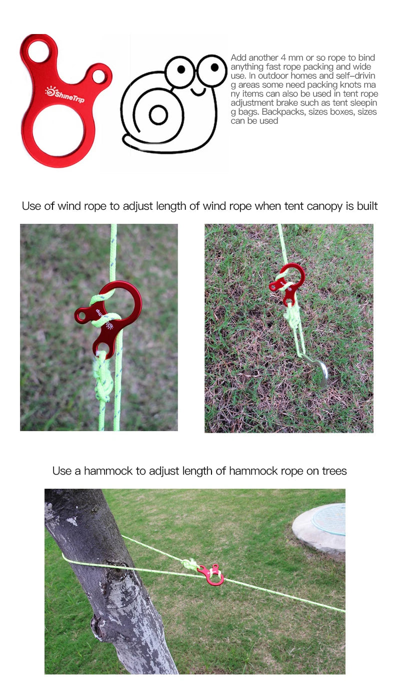 Carabiner Climbing Mountaineering 3-hole Fast Tying Anti-slip Quick Rope Tent Adjustment Buckle Outdoor Camping Survival Gear