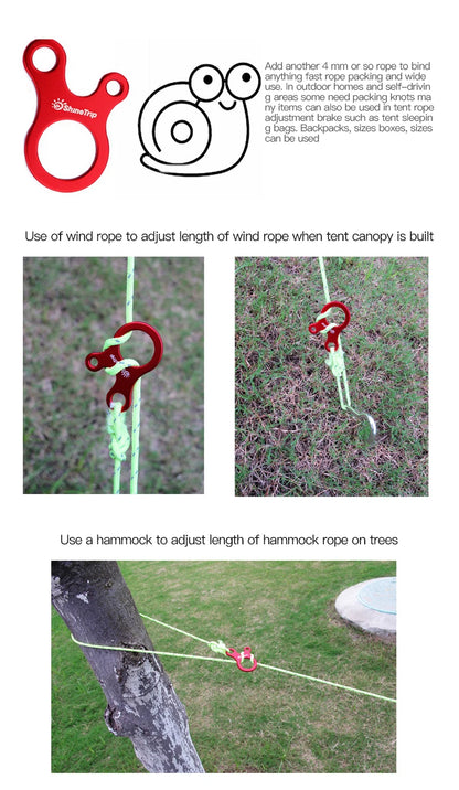 Carabiner Climbing Mountaineering 3-hole Fast Tying Anti-slip Quick Rope Tent Adjustment Buckle Outdoor Camping Survival Gear
