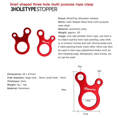 Carabiner Climbing Mountaineering 3-hole Fast Tying Anti-slip Quick Rope Tent Adjustment Buckle Outdoor Camping Survival Gear