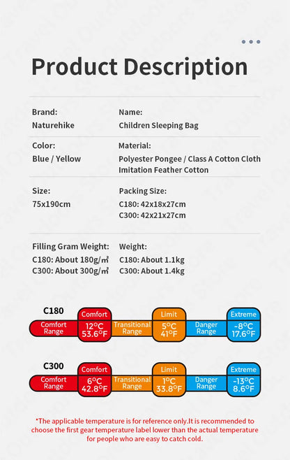 Naturehike Ultralight Outdoor Kids Cotton Sleeping Bag Portable Travel Camping Lengthen Splicing Children Envelope Lazy Bag