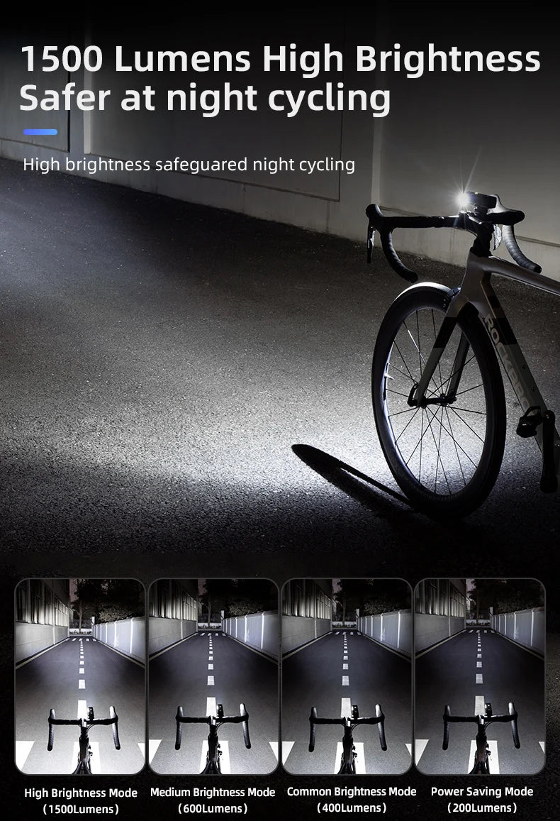 ROCKBROS Bike Light 1500LM5000mAh Type-C Bicycle Light Temperature Control  IPX6 Aluminum LED Light Front Lamp Cycling Headlight
