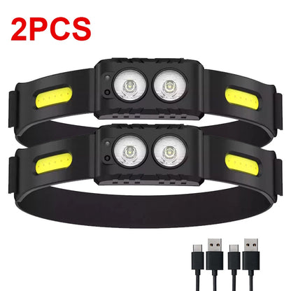 USB Rechargeable LED Sensor Headlamp XPE+COB Headlight Led Head Torch Camping Search Light Head Flashlight for Fishing Lantern