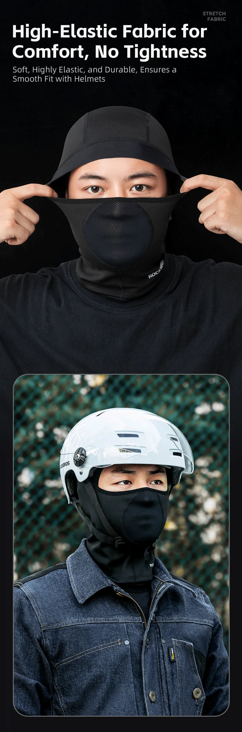 ROCKBROS Bicycle Fleece Head Mask Windproof Cycling Face Mask Balaclava Breathable Warm Bike Equipement Skiing Fleece Headgear