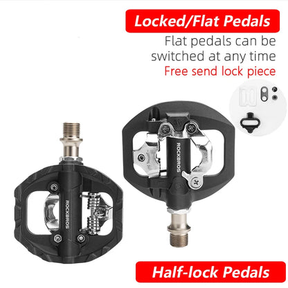 ROCKBROS Bicycle Lock Pedal 2 In 1 Anti-slip Lock Nylon Pedal MTB Bike Pedals Flat Cleat Platform Shimano SPD Bike Accessories