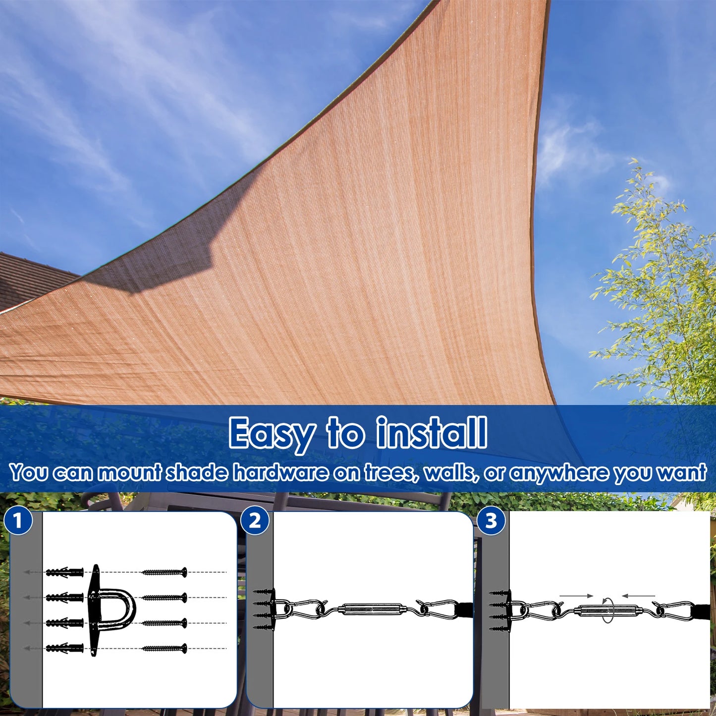 24pcs Sun Shade Sail Hardware Kit Heavy Duty Camping Tent Stainless Steel Sun Shade Sail Install Attachment Set Awning Accessory