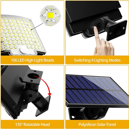 Solar Flood Lights Outdoor 106/318 LED Solar Motion Lights Remote Solar Security Lights Wall Lights Waterproof 3 Modes Garden