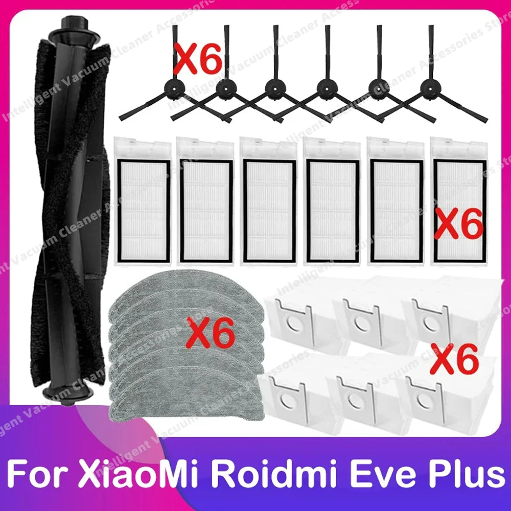 Compatible for Xiaomi Roidmi Eve Plus Robot Vacuum Cleaner Spare Main Side Brush HEPA Filter Dust Bag Mop Cloth Parts