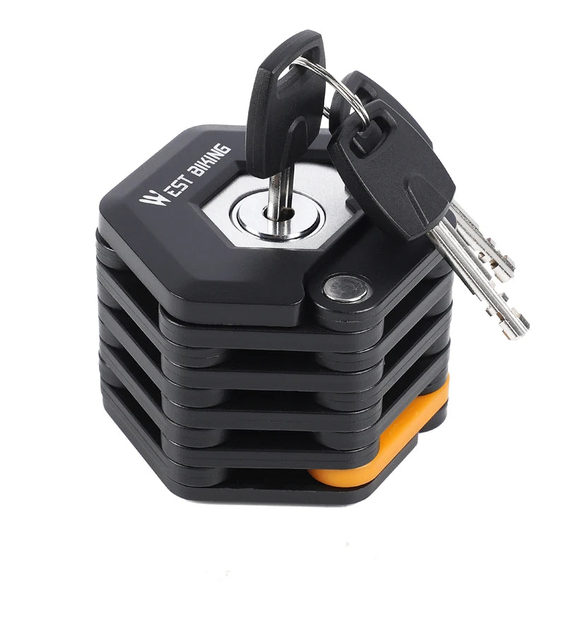 WEST BIKING Foldable Bike Lock Key Password Security Anti-Theft Lock MTB Road Bicycle Scooter Electric Bike Cycling Chain Lock