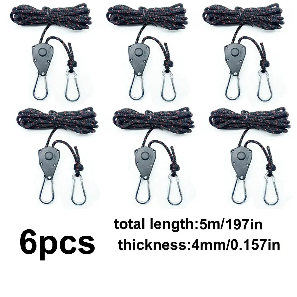 6Pcs Camping Tent Tie Down Rope Tightener Fastening Wind Rope Buckle Pulley Ratchet Hangers Awning Rope Hook