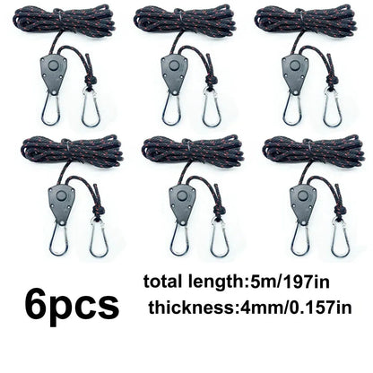 6Pcs Camping Tent Tie Down Rope Tightener Fastening Wind Rope Buckle Pulley Ratchet Hangers Awning Rope Hook