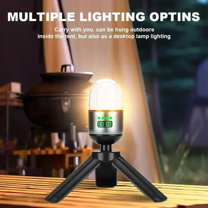 Powerful Mini LED Camping Light with Power Display Magnetic Hook Built-in Battery Lantern USB Rechargeable Tent Hanging Lamp