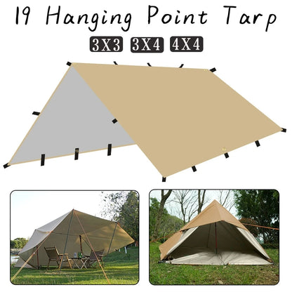 19 Hang Points Tent Tarp Survival Sun Shelter Shade Canopy Outdoor Backpacking Waterproof Camping Awning SunShade4 x4m 4x3m 3x3m