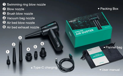 MECO ELEVERDE Compressed Air Duster, Air Blower with LED Light, 3-Gear to 100000RPM, Electric Air Duster for PC/Keyboard Cleaner